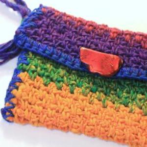 Wristlet, Boho Rainbow Color Wristlet, Crochet,..