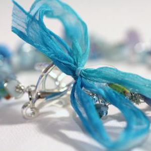 Aqua Blue Summer Sea Bracelet, Stone Chips, Shell..