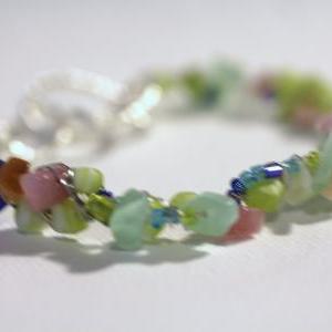 Sea Green Summer Bracelet, Stone Chips, Shell..