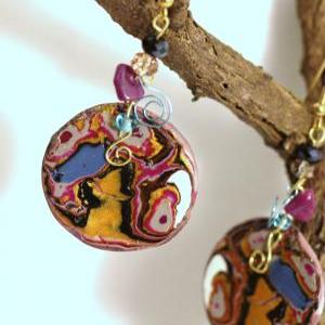 Earrings, Jewelry, Multi Color Marble, Gold..