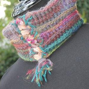 Womens Romantic High Neck Cowl Scarf, Crochet..