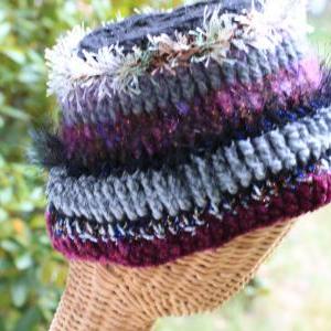 Womens Crochet Hat, Multi Fiber Clo..