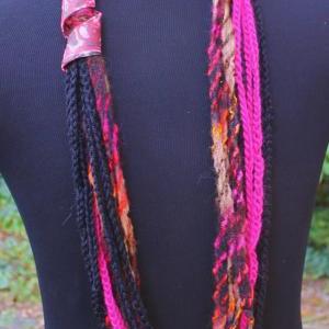 Fuschia Jet - Twisted Scarf With Marbled Clay Gold..