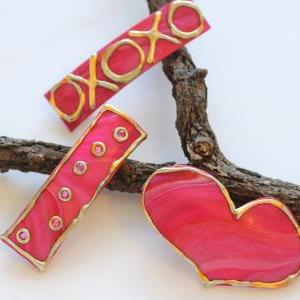 Womens Barrette, Valentines Day Hair Clip, Hugs..