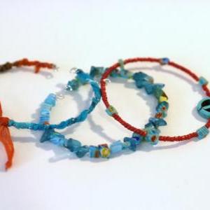 Turquoise Peace Sign Friendship Bracelet, Stack..