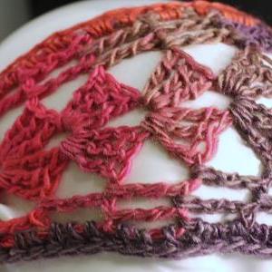 Crochet Boho Headwrap, Pink, Lilac Handmade Hair..
