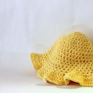 Girls Cotton Baby Sunhat, Crochet Hat With Ruffle..