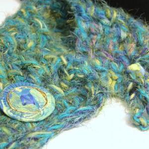 Womens Scarf, Cowl Neck, Peacock Colored Fuzzy..