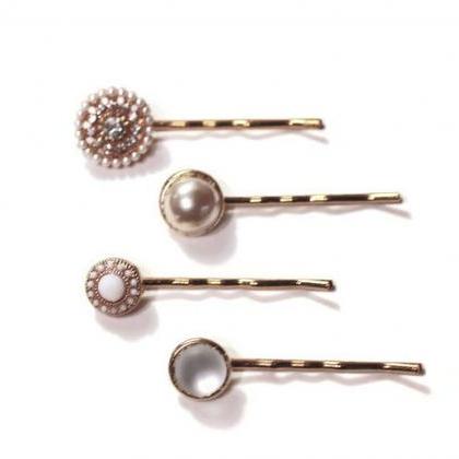Pearl Hair Pins, Pearl And Crystal Hair Pins,..