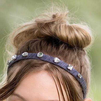Jeweled Headband, Silvery Gray Headband, Crystal..