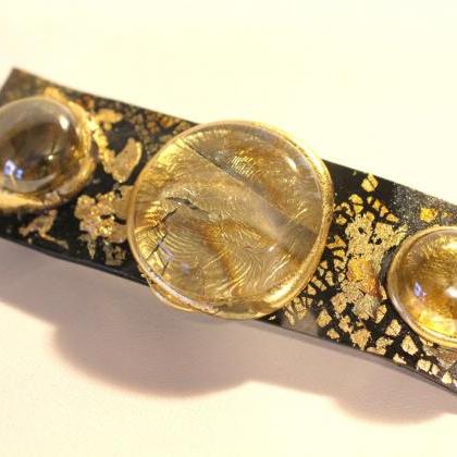 Large Charcoal Gray Hair Barrette, Shimmery Gold,..