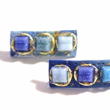 Blue Hair Clips with Glass Tiles, M..