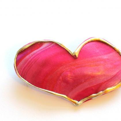 Heart Hair Clip, Large Ruby Red Pin..