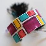 Mondrian, Friendship Bracelet, Hand Painted, Stack..