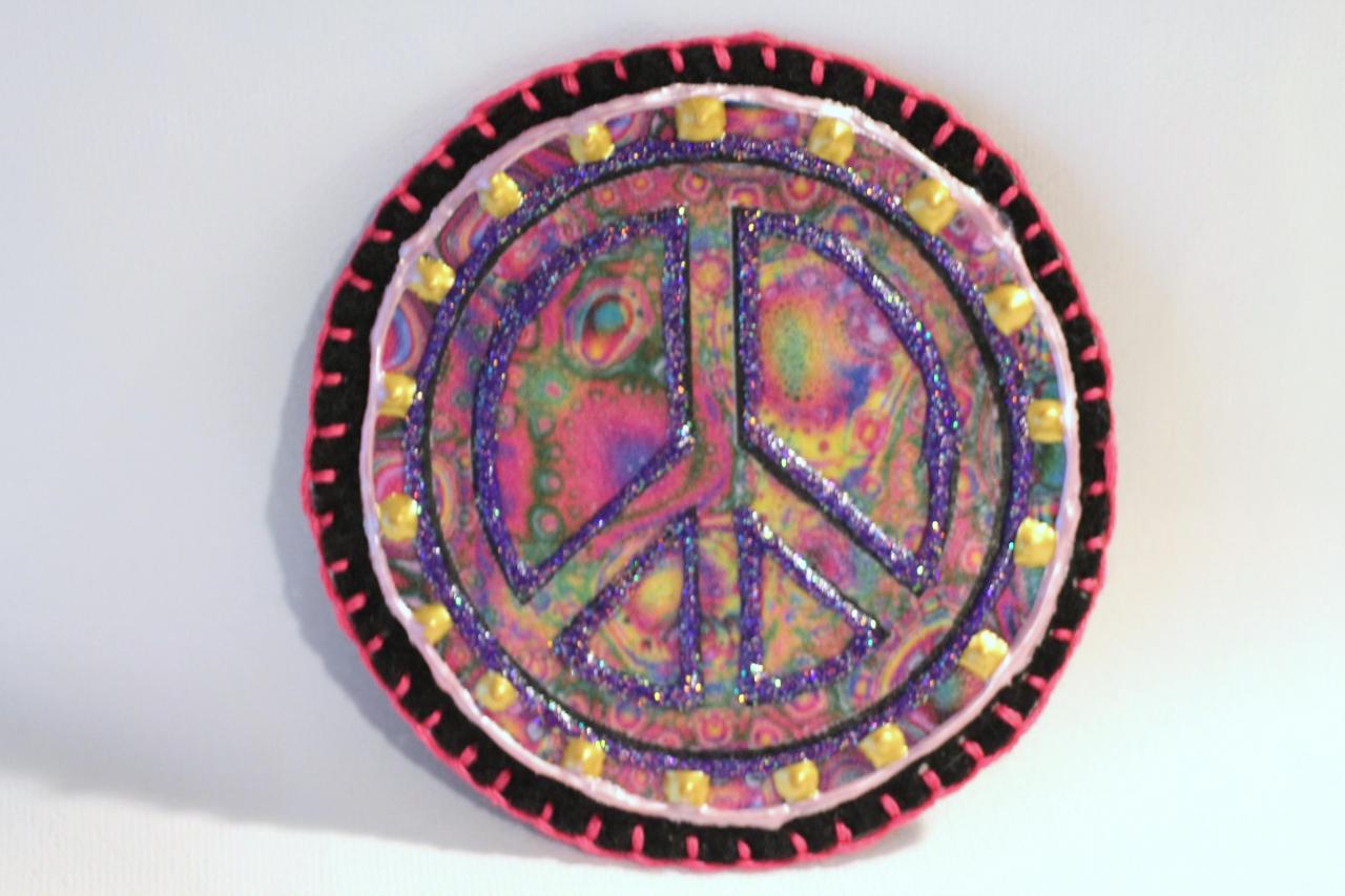Hippie Boho Peace Sign Patch, Personalized Hand Embroidered, Painted Decorative Accessory For Jeans, T Shirts, Bags