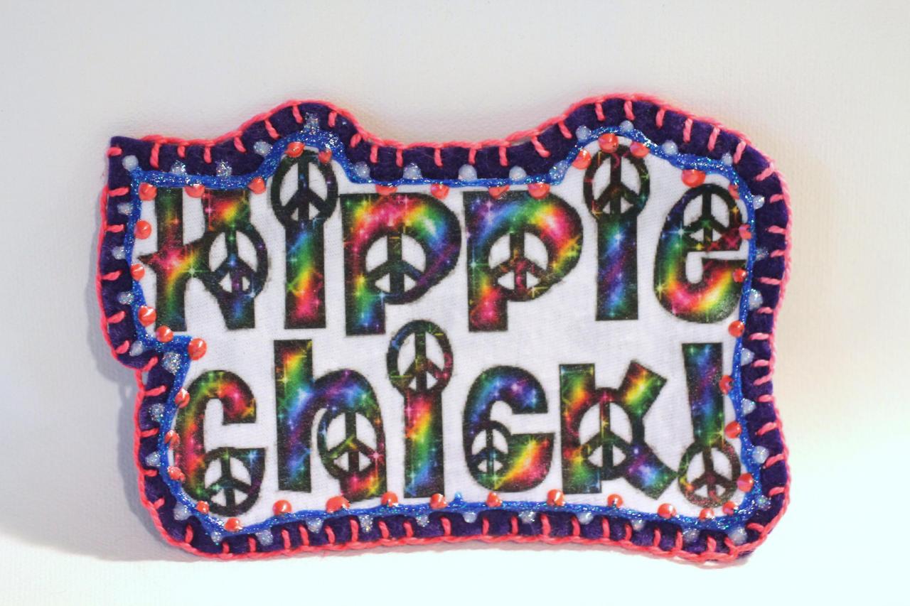 Hippie Chick Applique Patch, Personalized Hand Embroidered, Painted Decorative Accessory For Jeans, T Shirts, Bags