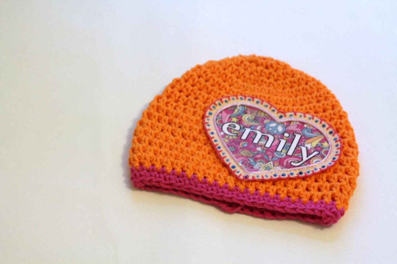 Baby Beanie, Personalized Childs Hat, Baby Hat With Shabby Chic Heart Applique, Personalized Baby Gift, Newborn Beanie