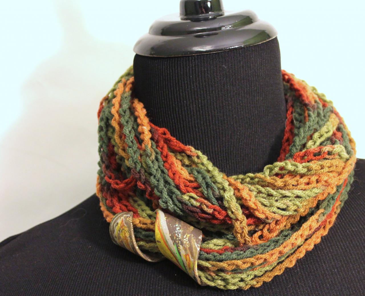 Spice Colors Infinity Scarf, Neck Wrap Can Be Worn 3 Ways, Polymer Clay Jewelry Clasp