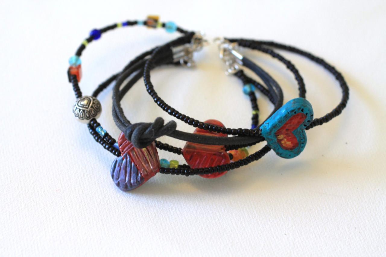 Friendship Bracelet, Hand Painted, Stack Bracelets, Seed Beads, Stone Chips, Bead, Polymer Clay