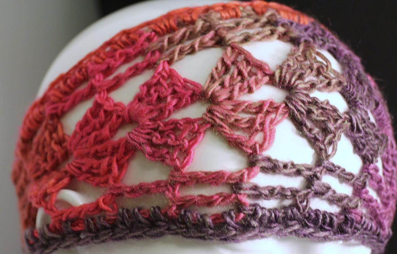Crochet Boho Headwrap, Pink, Lilac Handmade Hair Accessory, Dreads Wrap Or Hair Band