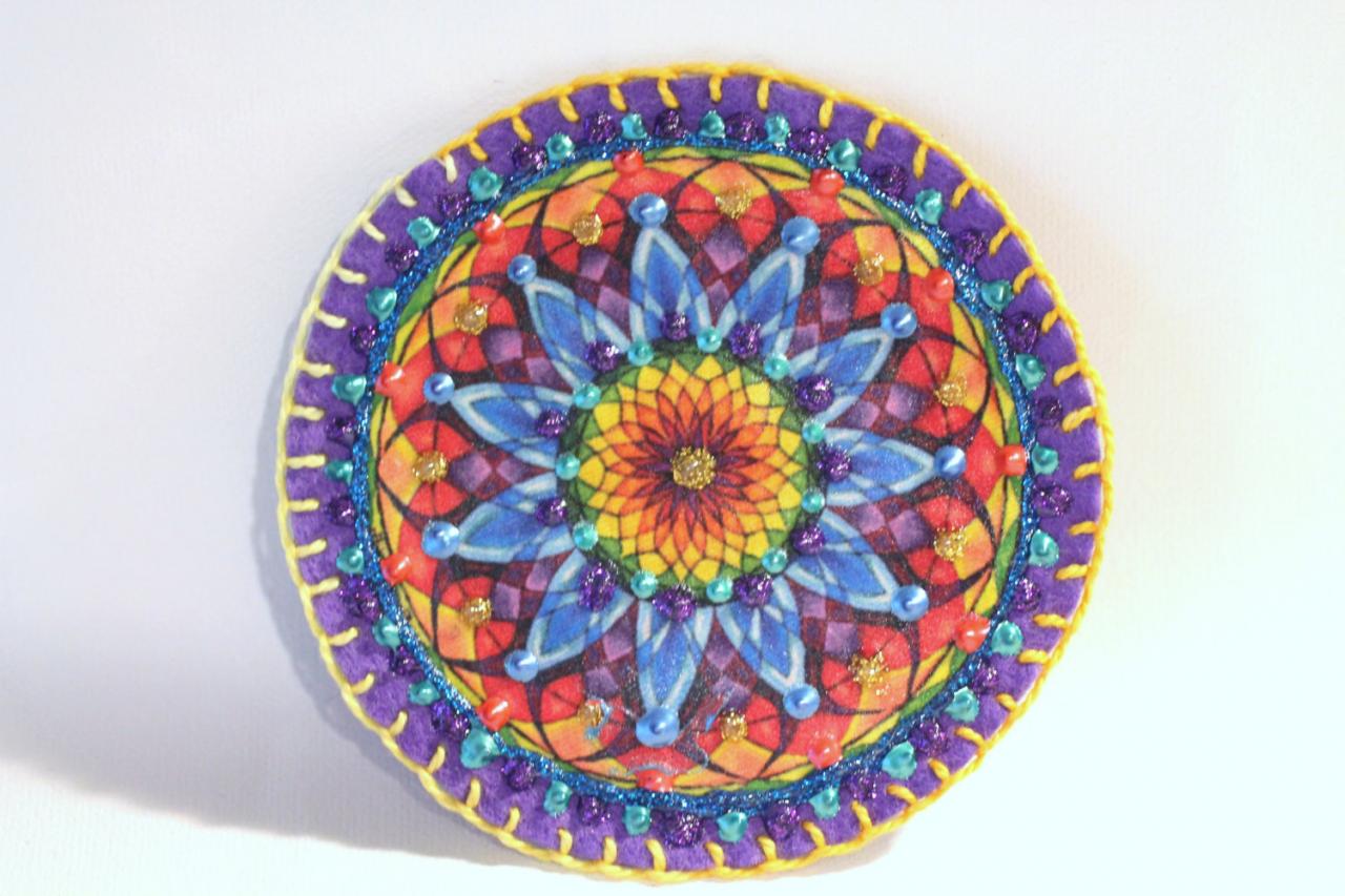 Hippie Boho Mandala Patch, Personalized Hand Embroidered, Painted Decorative Accessory For Jeans, T Shirts, Bags