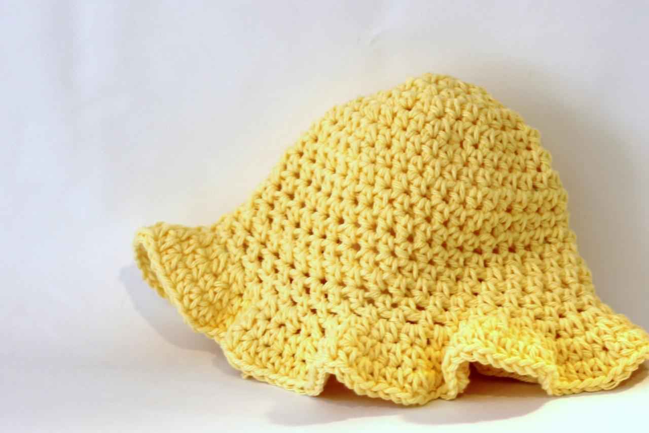 Download Girls Cotton Baby Sunhat, Crochet Hat With Ruffle Brim For The Sun, Personalized, Sunny Yellow ...