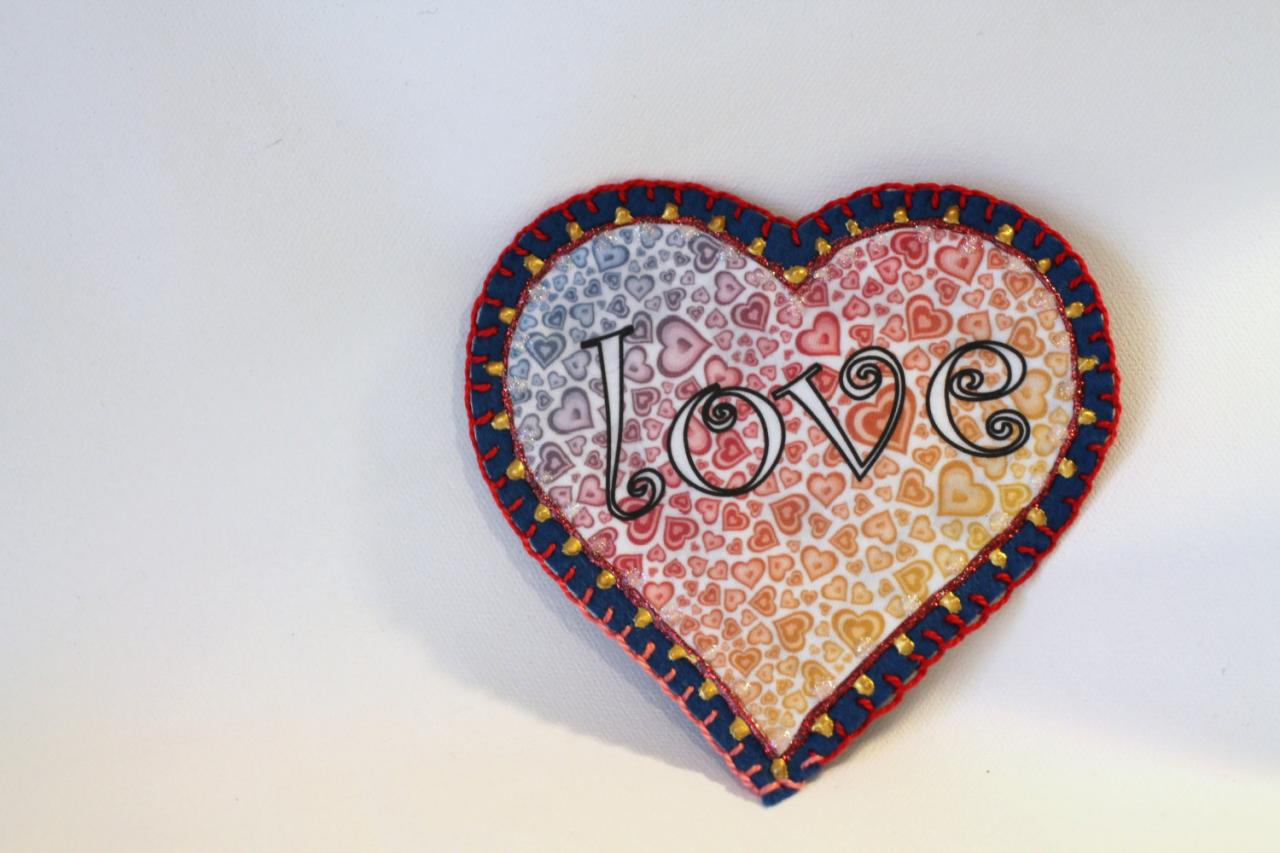 Hippie Boho Flower Power Heart Applique, Personalized Hand Embroidered, Painted Decorative Accessory for Jeans, t shirts, bags