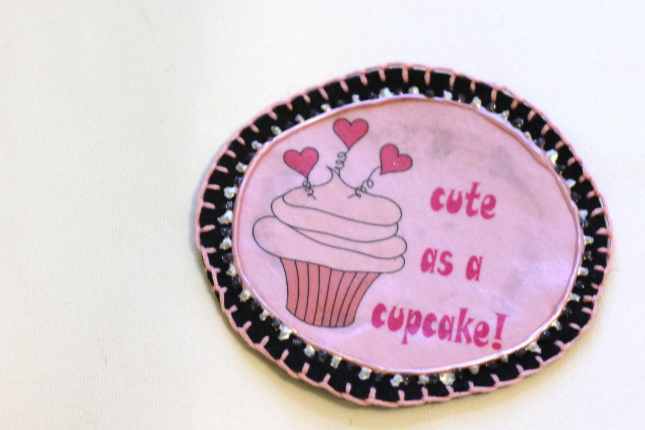 Cute as a Cupcake Patch, Personalized Hand Embroidered, Painted Decorative Accessory for Jeans, t shirts, bags