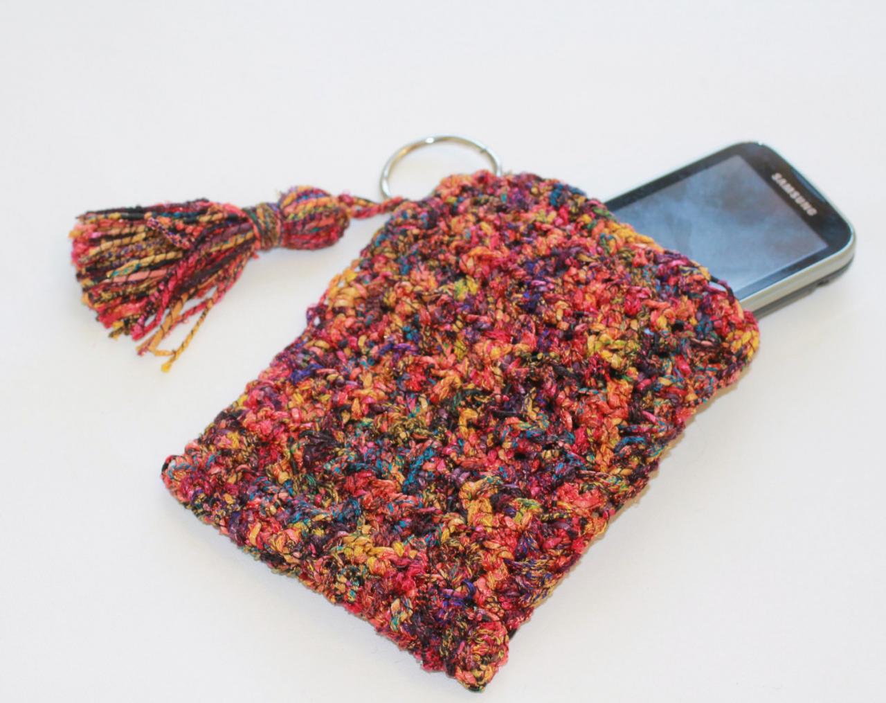 Cell Phone Case, Smart Phone Case, Crochet, Purse Clip, Hand Crochet With Matching Tassel
