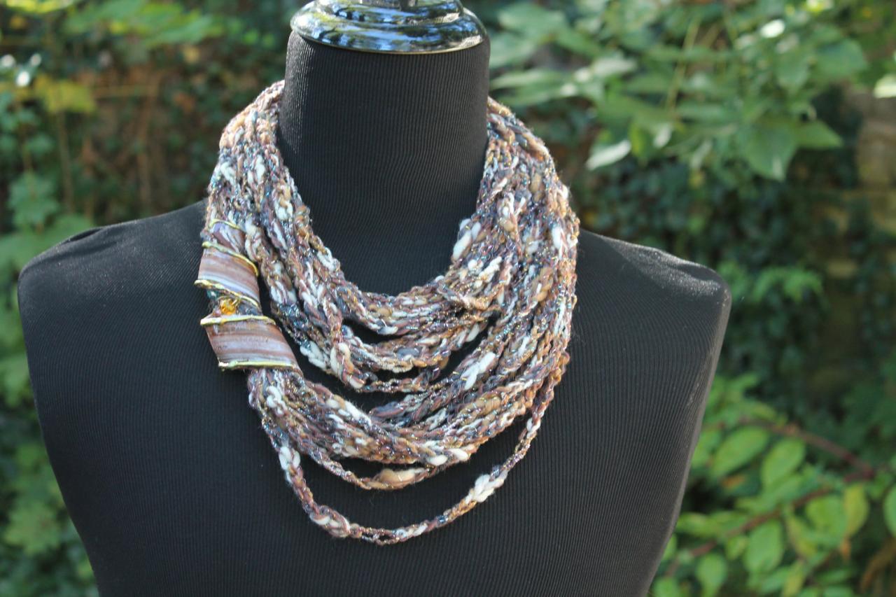 Womens Scarf, Womens Infinity Scarf, Neck Wrap, Mixed Fiber Neck Wrap/twist With Jewelry Accent Closure, Can Be Worn 3 Ways