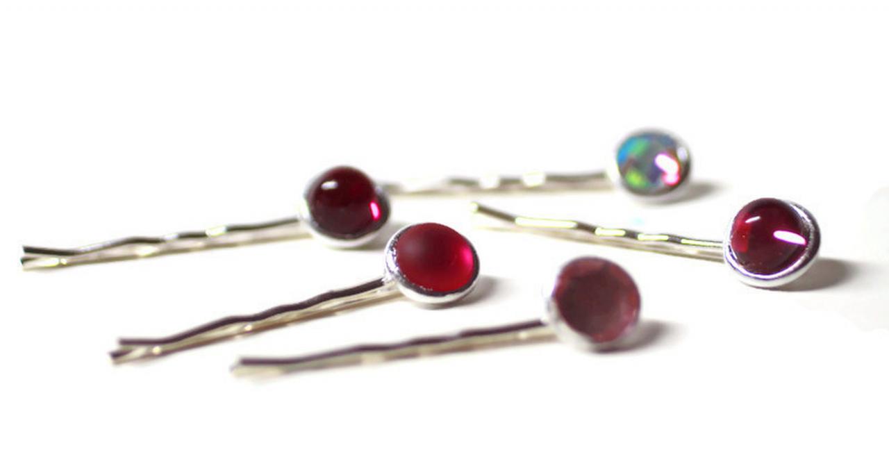 Pink Hair Pins, Shades Of Pinks And Purple Hair Pins, Jeweled Hair Pins