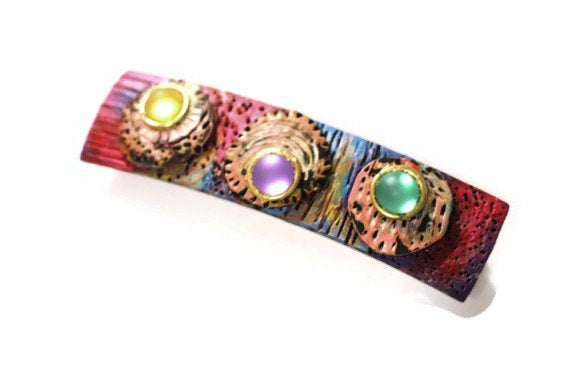 Colorful Hair Barrette, Hair Clip For Women Girls Colors Of Morocco, Hair Clip, Hand Painted And Carved Barrette