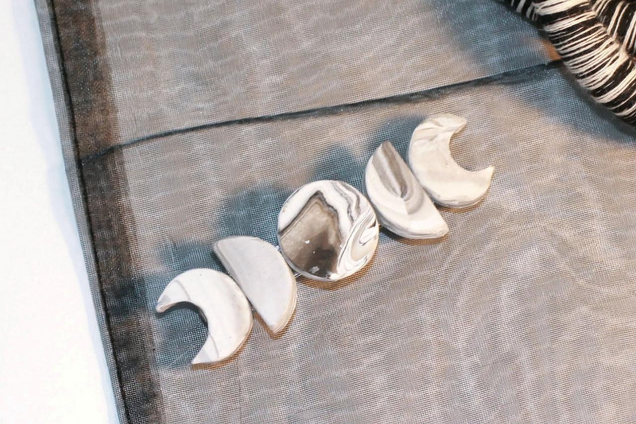 Moon Phase Hair Clip, Marbled Polymer Clay Barrettes, Organic Moon Phase Clips