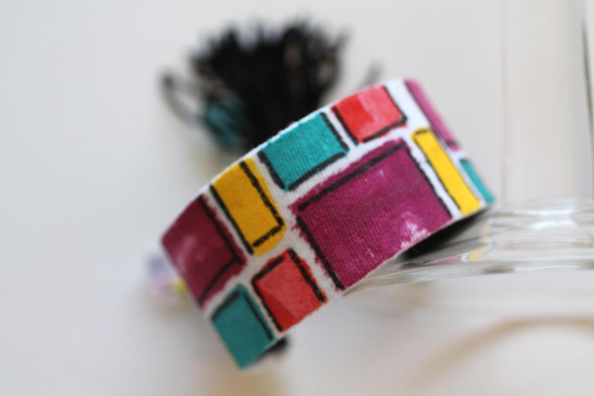 Mondrian, Friendship Bracelet, Hand Painted, Stack Bracelets, Upcycled, Tassel, Beads, Boho, Gypsy, Hippie