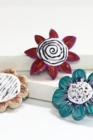 Flower Hair Clips, Pop Art Flower Barrettes, Small Barrettes for Women