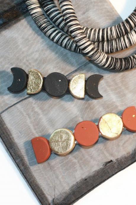 Moon Phase Hair Clips, Polymer Clay Barrettes, Clips for Thick Hair, Phases of the Moon Barrettes