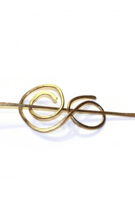 Hammered Brass Scroll Slide for Hair, Slide for Ponytails, Celtic Style Shawl Pin Hair Slide