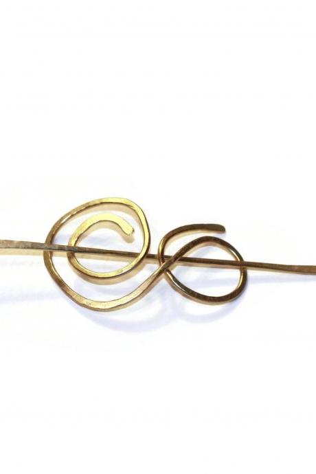 Hammered Brass Scroll Slide For Hair, Slide For Ponytails, Celtic Style Shawl Pin Hair Slide