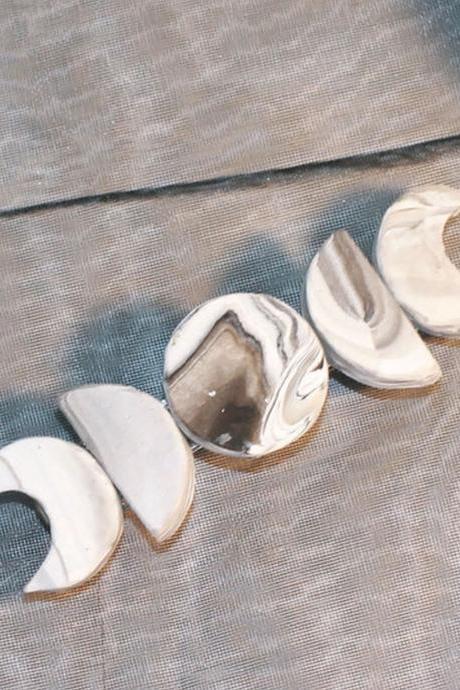 Moon Phase Hair Clip, Marbled Polymer Clay Barrettes, Organic Moon Phase Clips
