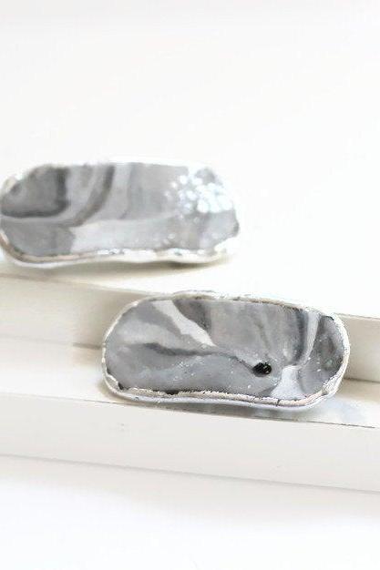 Marbled Hair Clips, Gray Swirl Clips, Pair of Matching Hair Clips, Small Hair Barrettes