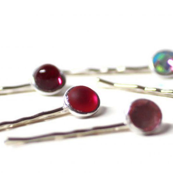 Pink Hair Pins, Shades of Pinks and Purple Hair Pins, Jeweled Hair Pins
