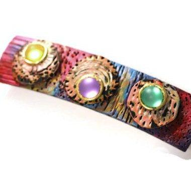 Colorful Hair Barrette, Hair Clip for Women Girls Colors of Morocco, Hair Clip, Hand Painted and Carved Barrette