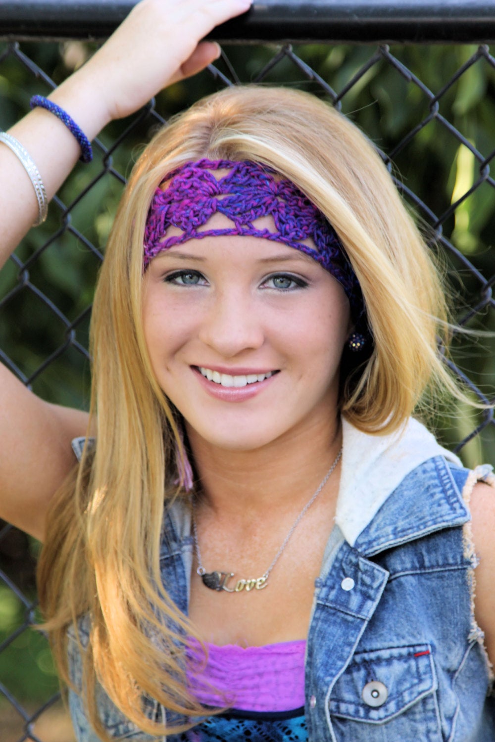 Headband, Boho Style Band, Hair Band, Crochet Headband, Purple Headband
