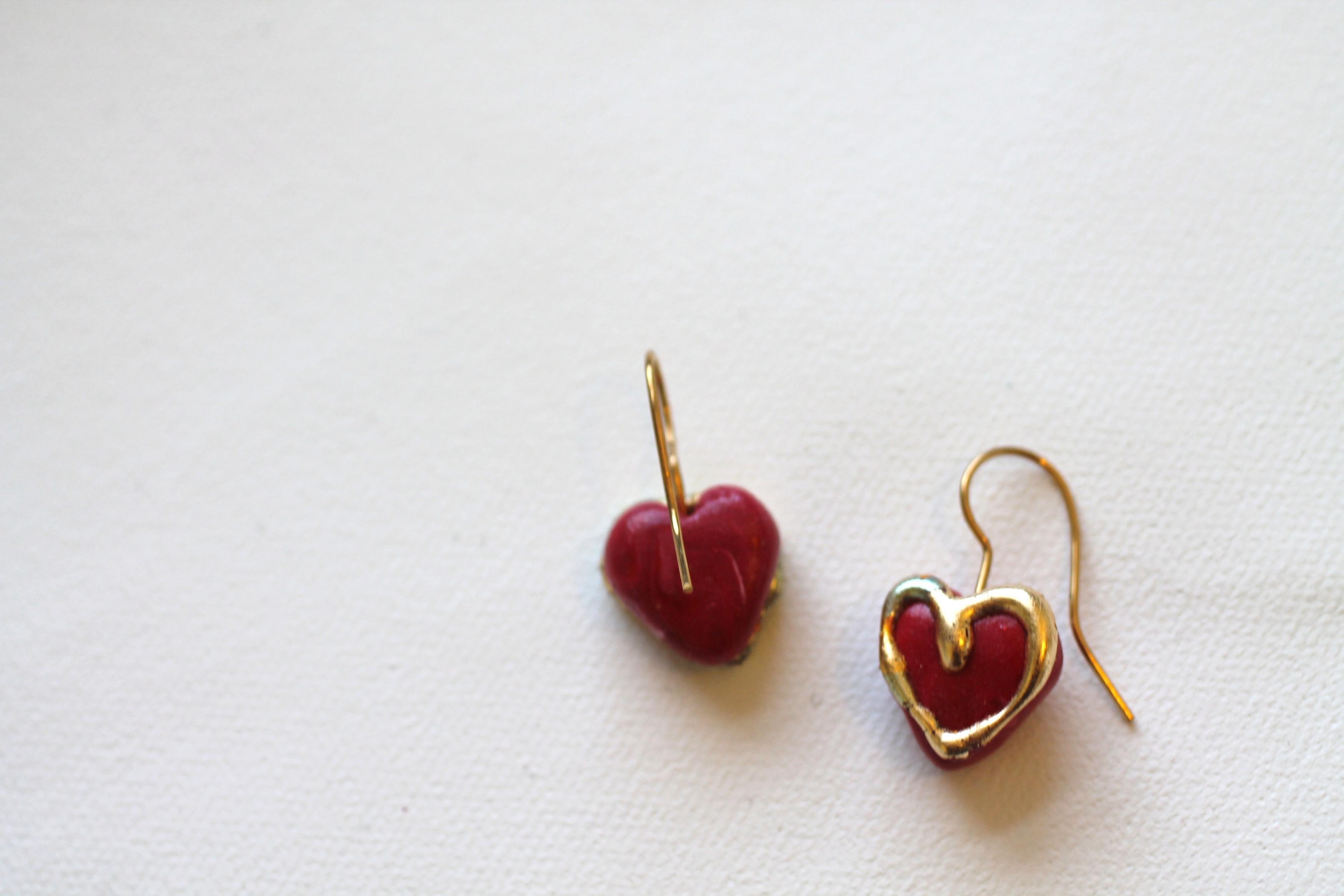 Heart Earrings, Drop Earring, Valentines Day, Pink, Gold Embossed on Luulla